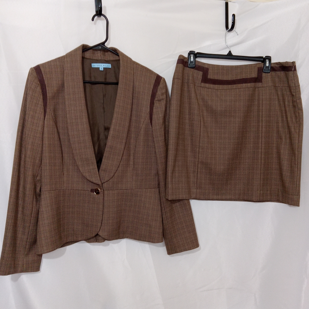 Antonio Melani Brown Houndstooth 2-Piece Blazer/Skirt Set Size 14 EUC Vintage